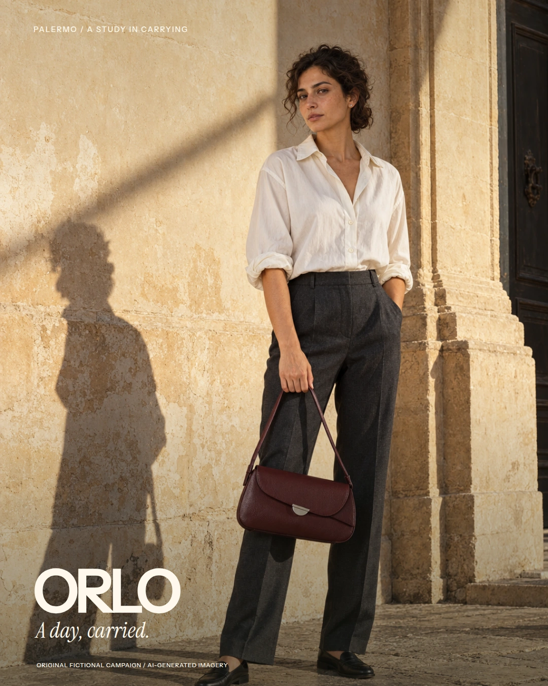 Authored ORLO feed artwork with exact typography over campaign photography
