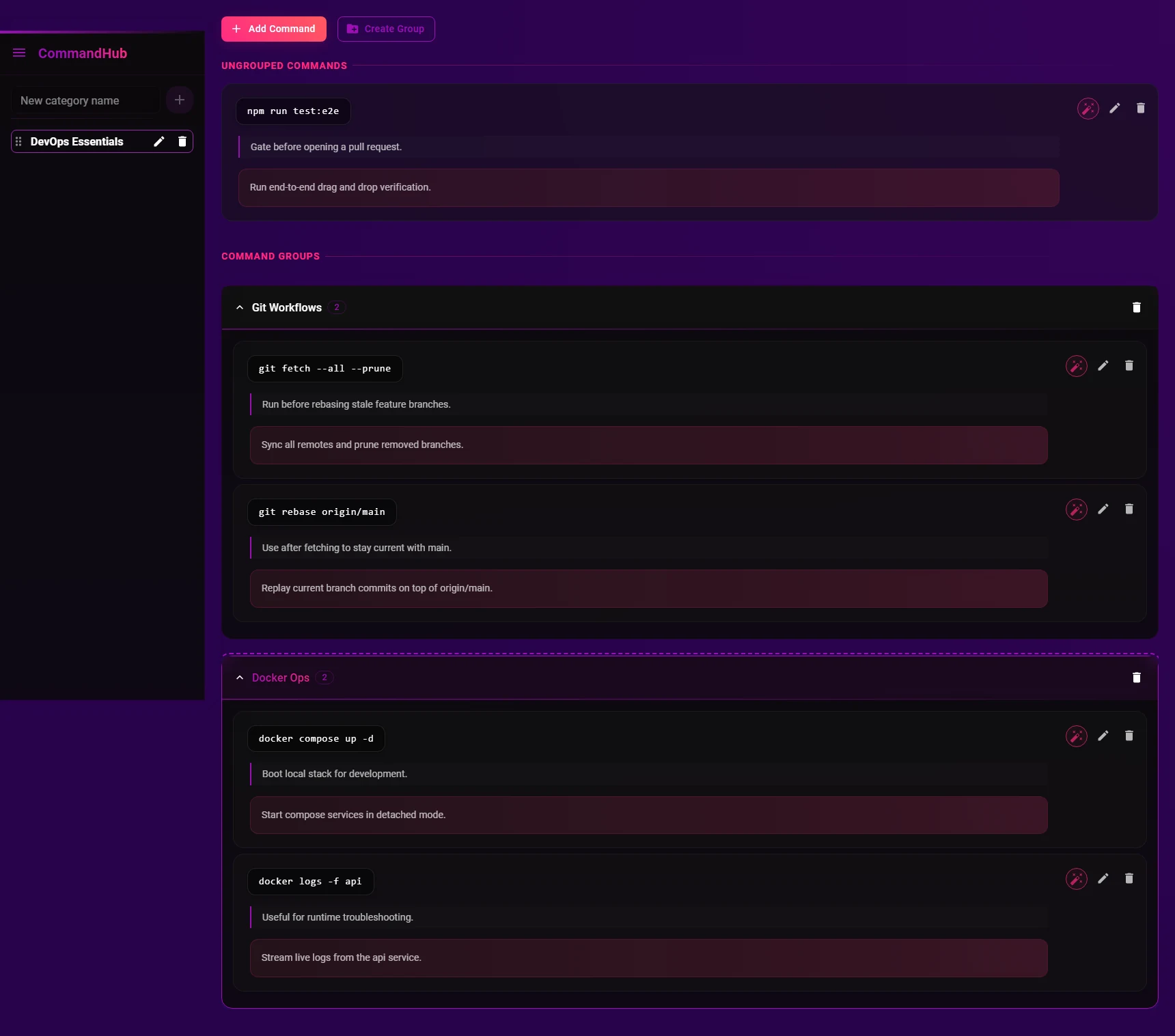 Original CommandHub command organization