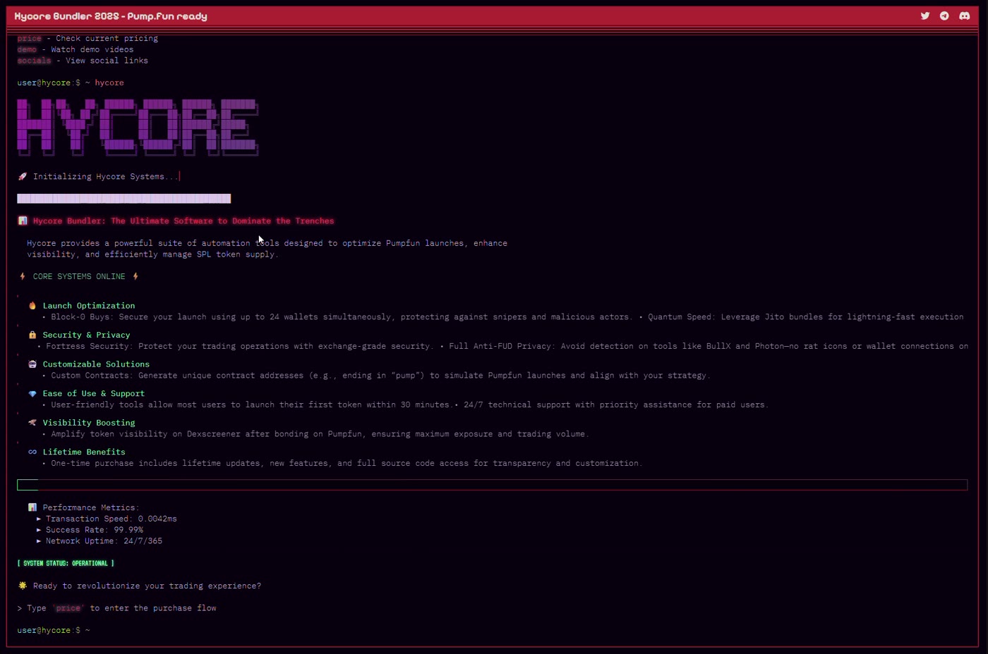 Original Hycore terminal-style web interface
