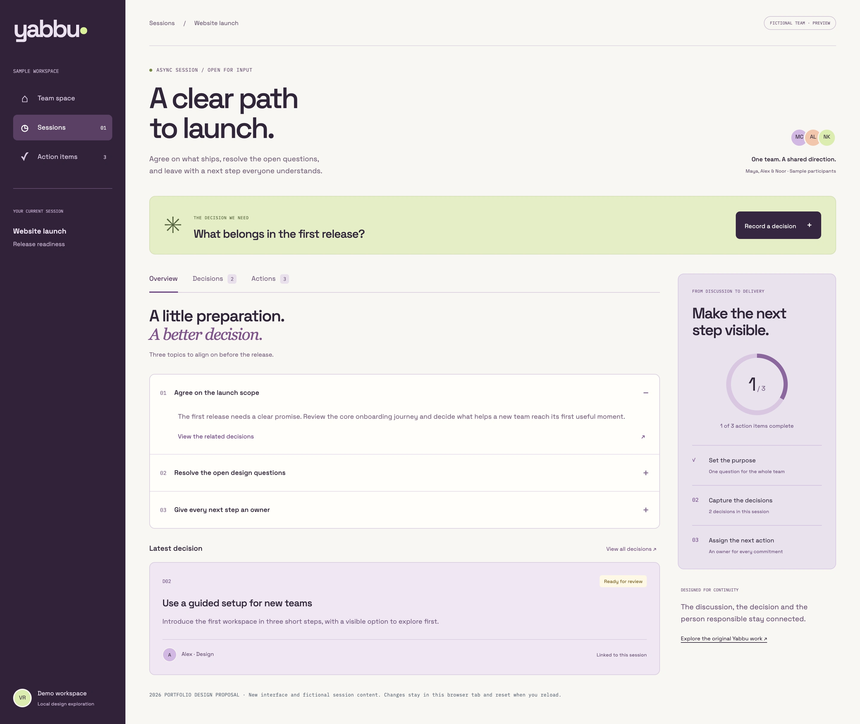 New Yabbu session workspace proposal